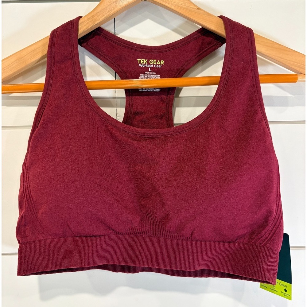 Tek Gear Large L Workout Gear Sports Bra New With Tags Wine‎ Red Burgundy Maroon